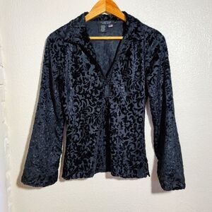 90s y2k Rampage Velvet Burnout Sequin Neck Disco Whimsigoth Blouse sz S Black